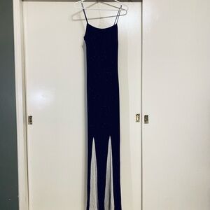 Blondie Nites Black Maxi Dress with Silver Accents